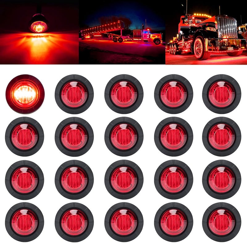 PSEQT 3/4 Inch Trailer Marker LED Lights, Clearance Light Side Front Rear Bullet Brake Turn Stop Reverse Tail Lighting 12V for Pickup Trailer Truck Car Bus RV Boat (20Pcs Red) - Image 1